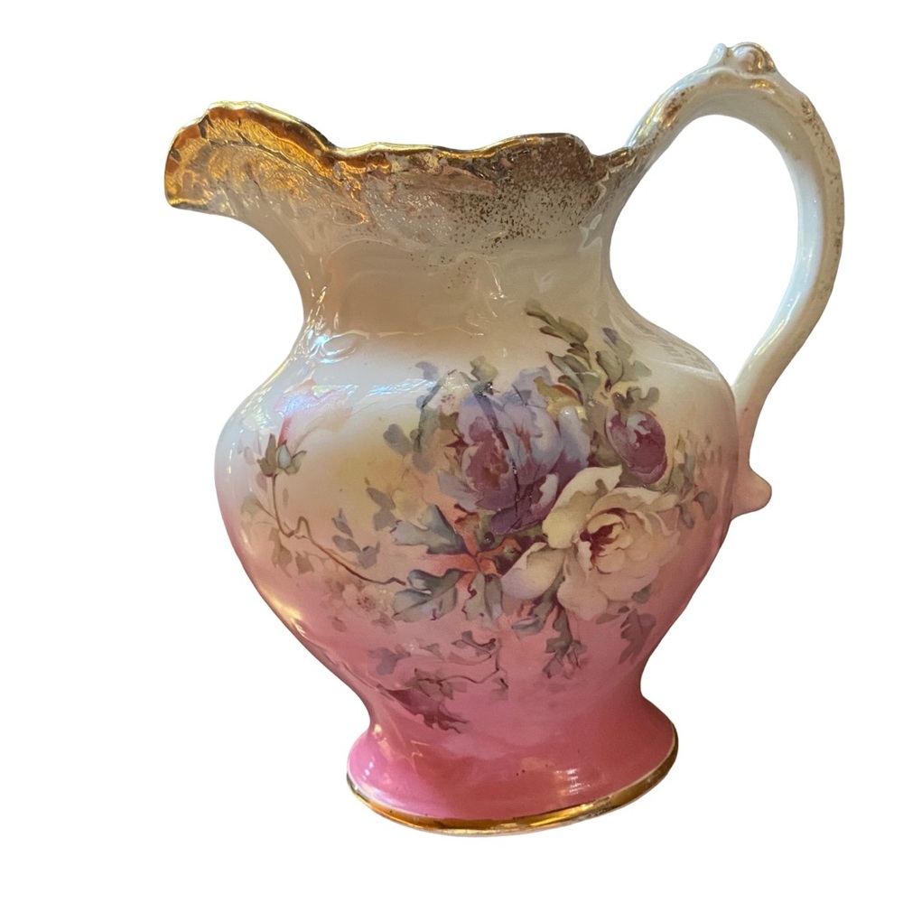 Antique Anchor Pottery Trenton‎ NJ Pink With Gold Trim Victorian Pitcher